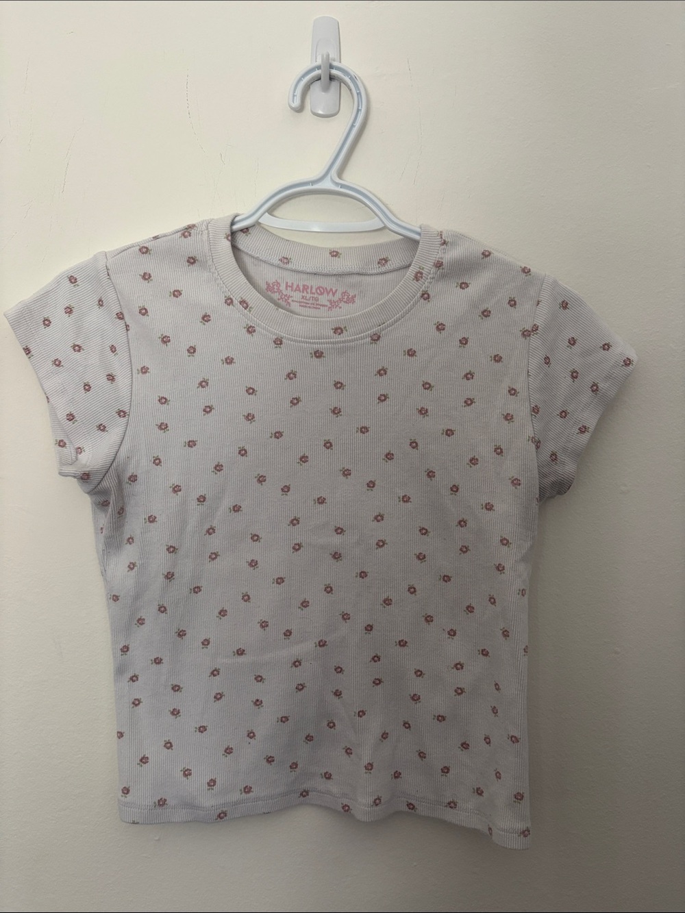 Harlow White Tee with Small Pink Floral Print